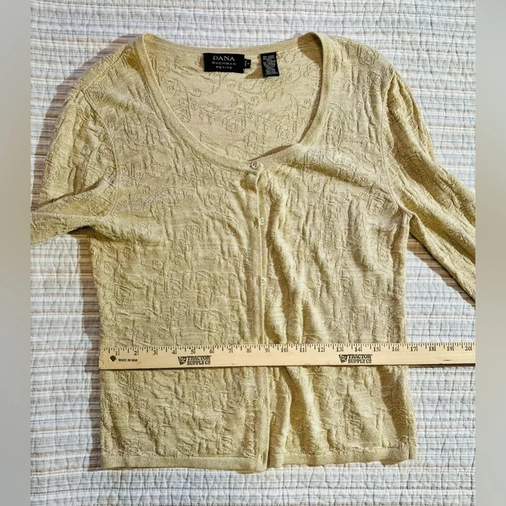 Dana Buchman Petite Tan And Gold Metallic Cardigan, Size M
